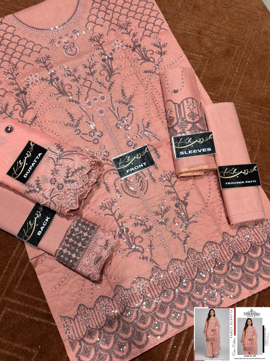 3-PC Cotton suit with organza Dupatta KZ-1007