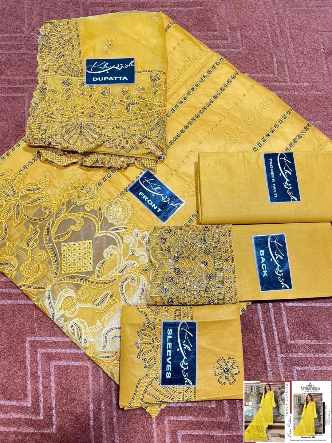 3-PC Cotton Suit with Organza Dupatta KZ-1008