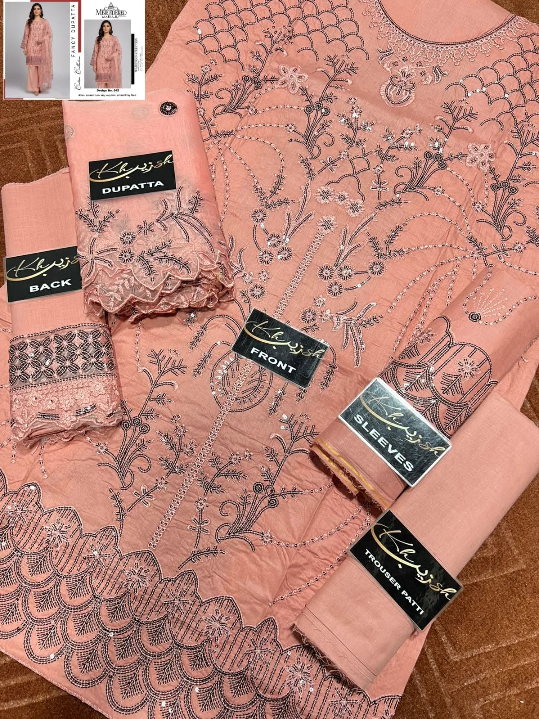 3-PC Cotton suit with organza Dupatta KZ-1007