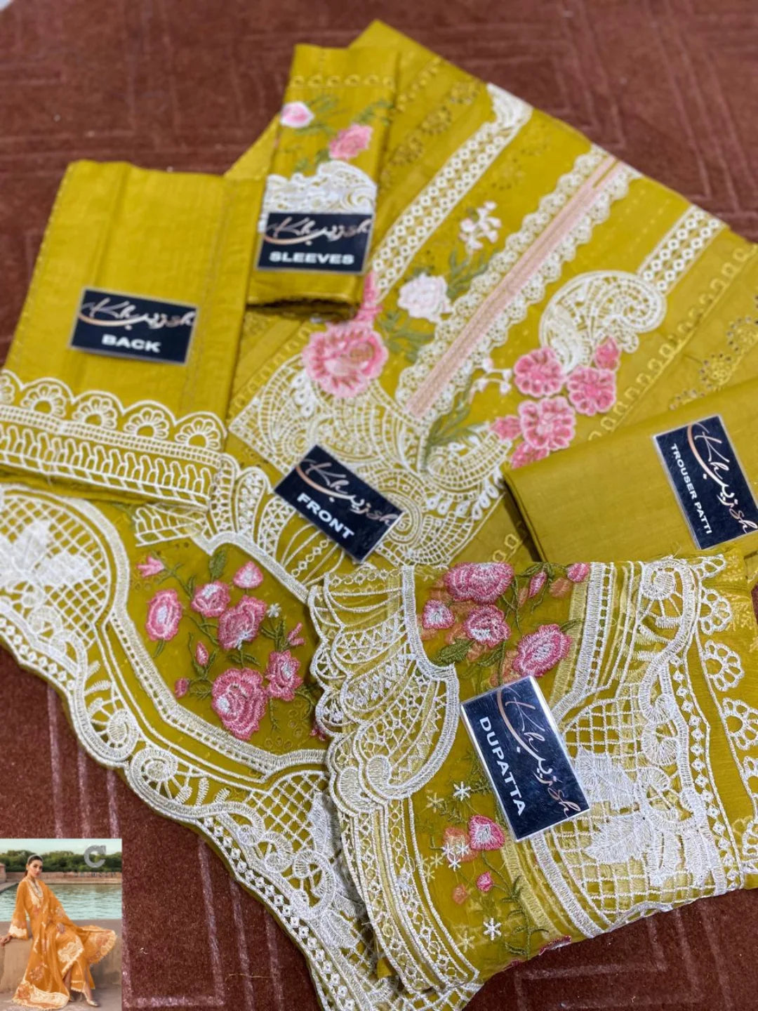 3-PC SUIT ON COTTON CHICKENKAARI WITH CHIFFON DUPATTA KZ-1014