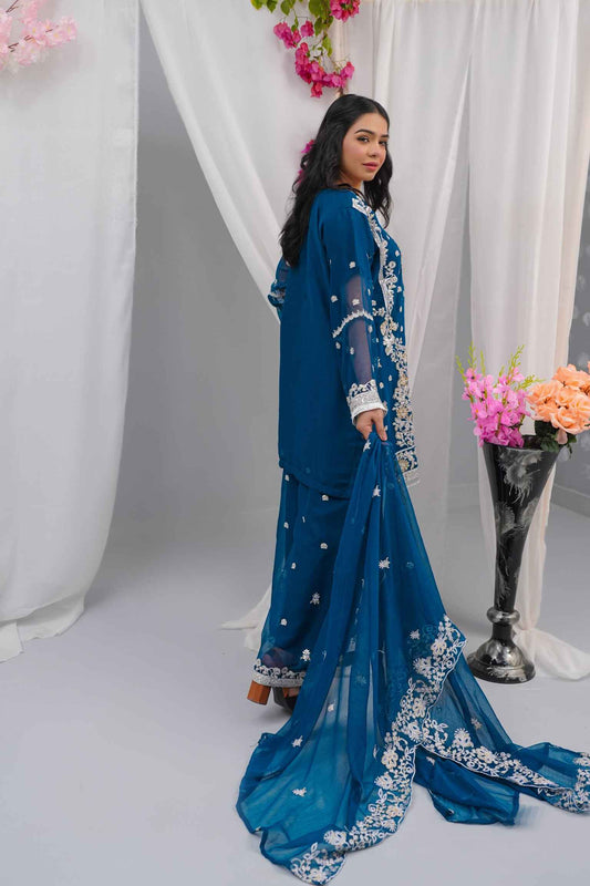 Hand-Embroidered Chiffon 3-Piece Suit (Zari + Sequins) – Pastel Floral with Kiran Lace & Lining
