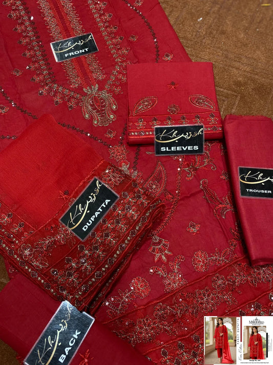 3-PC COTTON CHICKENKARI WITH Chiffon Dupatta KZ1004