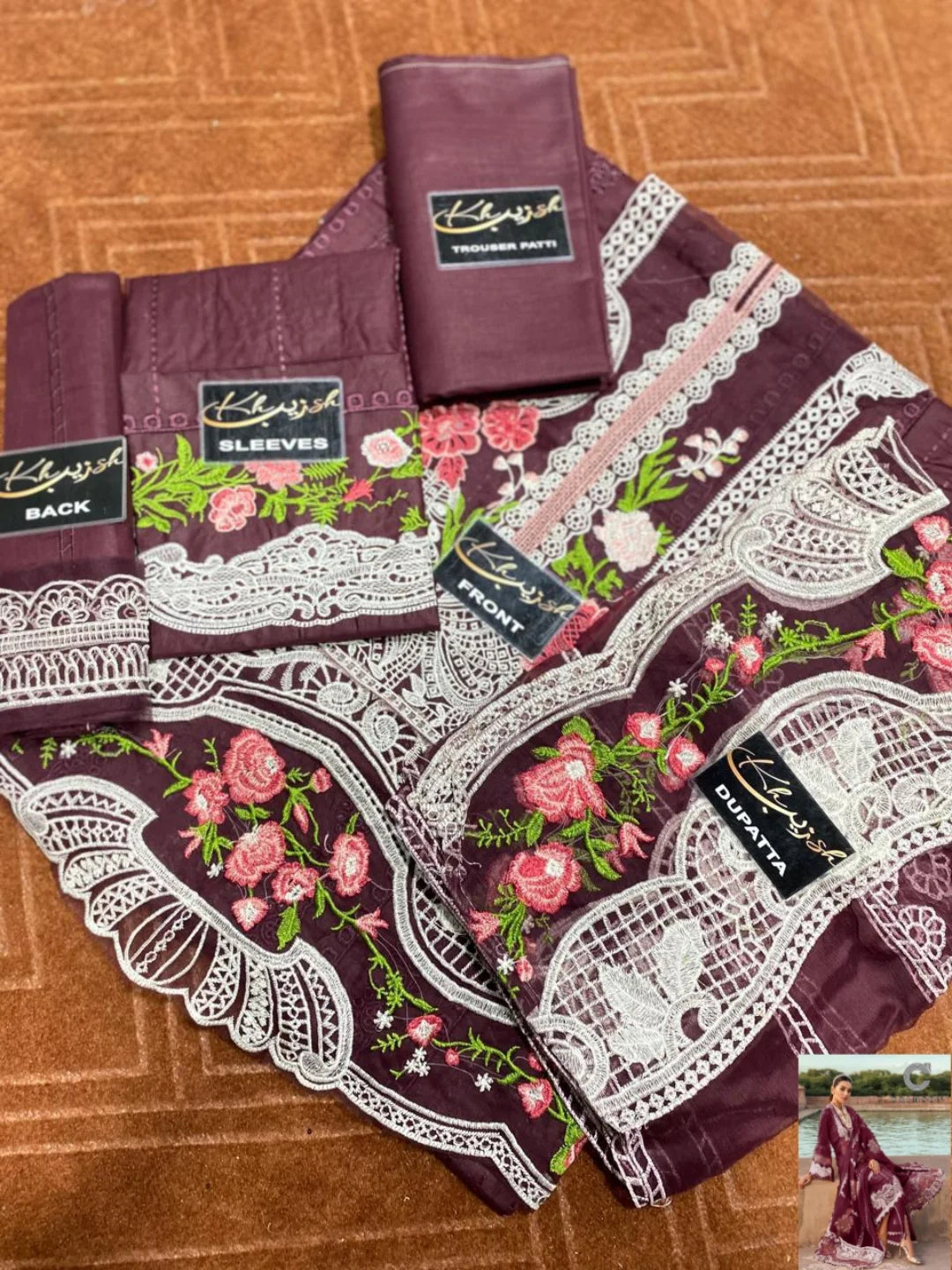 3-PC SUIT ON COTTON CHICKENKAARI WITH CHIFFON DUPATTA KZ-1013