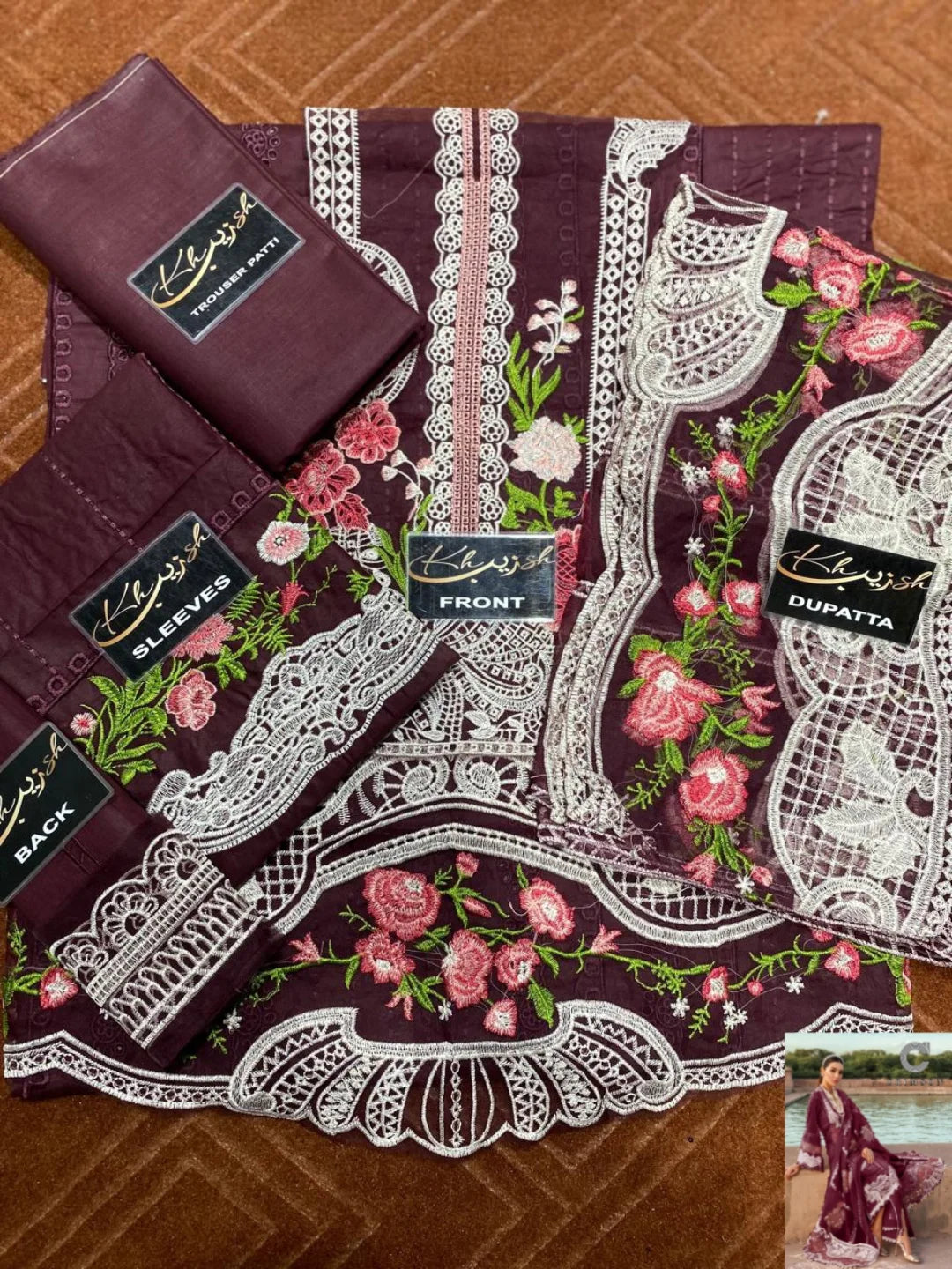 3-PC SUIT ON COTTON CHICKENKAARI WITH CHIFFON DUPATTA KZ-1013