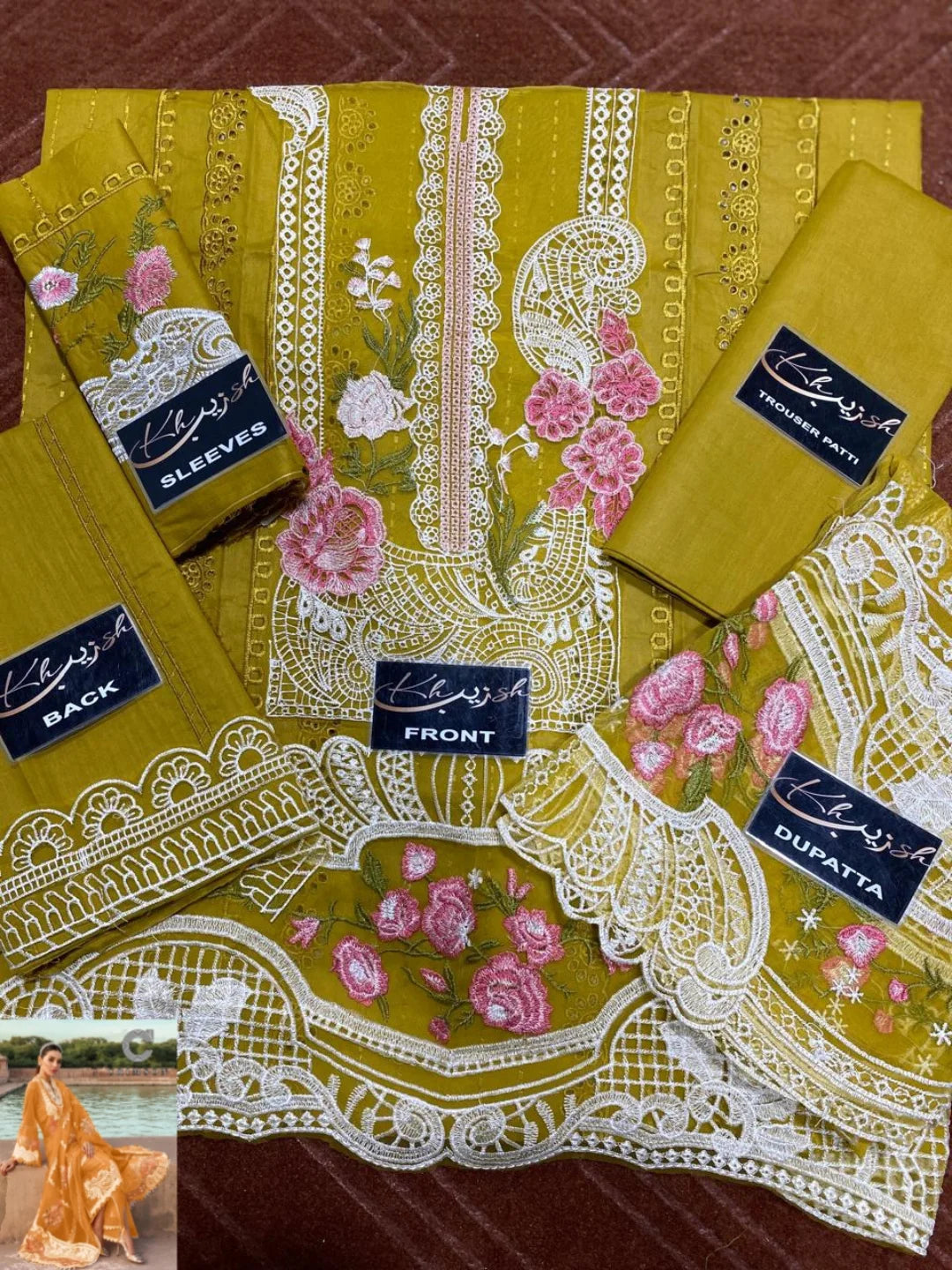 3-PC SUIT ON COTTON CHICKENKAARI WITH CHIFFON DUPATTA KZ-1014