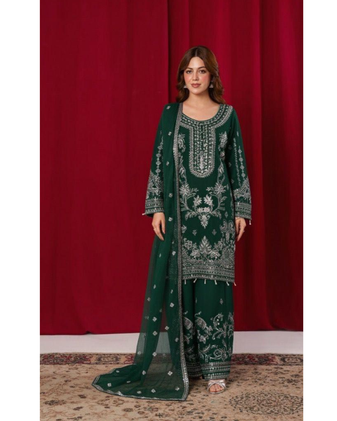 3-PC Chiffon suit with silk trouser KZ1005