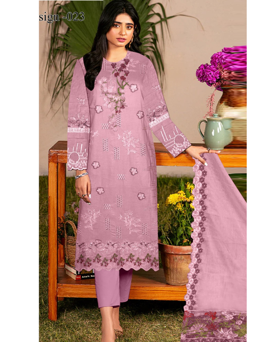3-PC Cotton Embroidery suit with Chiffon Dupatta KZ-1010