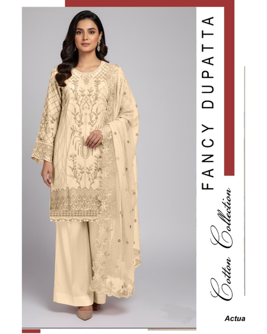 3-PC SUIT ON COTTON WITH ORGANZA DUPATTA KZ-1012