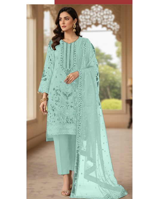 3-PC Cotton Suit With chiffon Digital print Dupatta KZ-1003