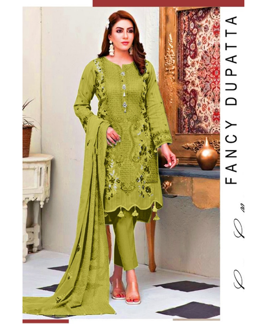 3-PC Cotton Suit With Chiffon Dupatta KZ-1006