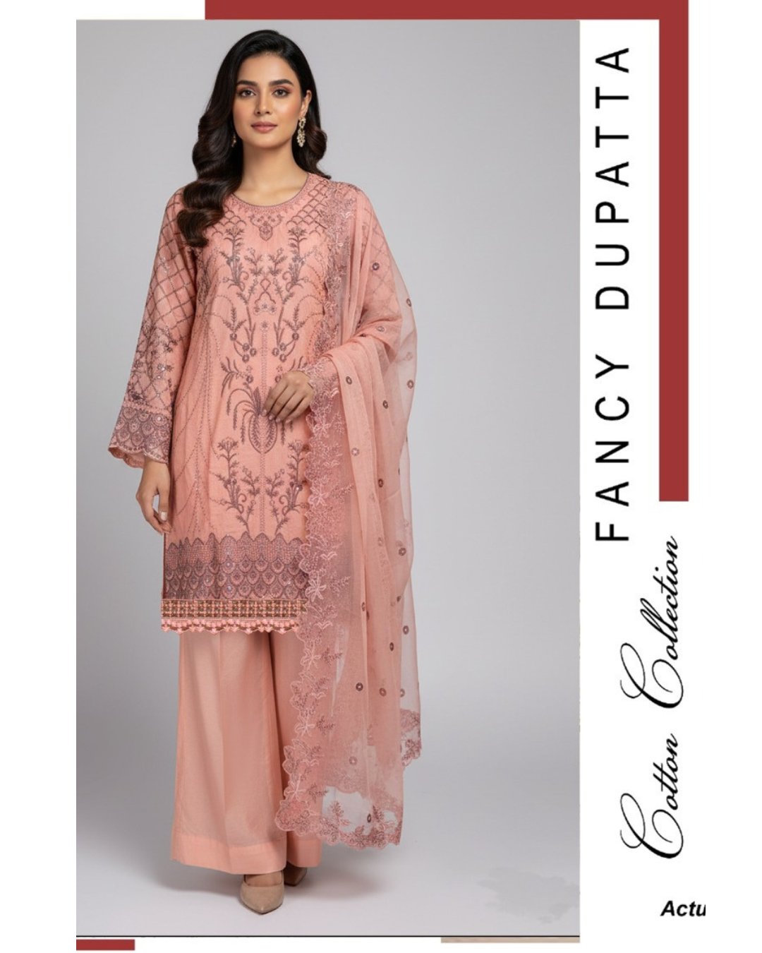 3-PC Cotton suit with organza Dupatta KZ-1007