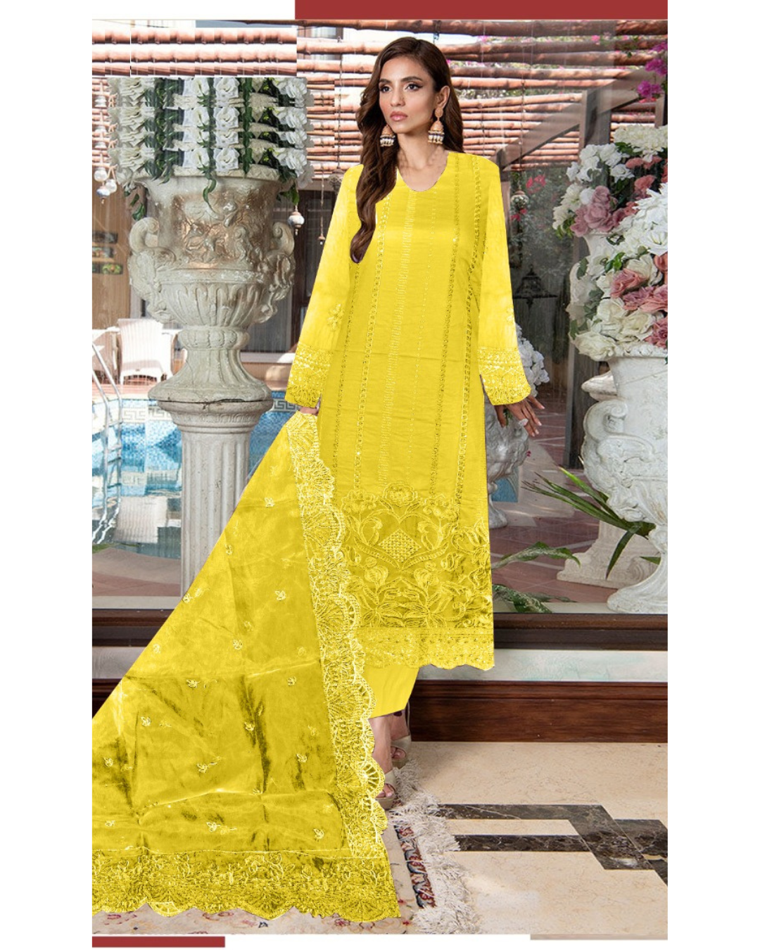3-PC Cotton Suit with Organza Dupatta KZ-1008
