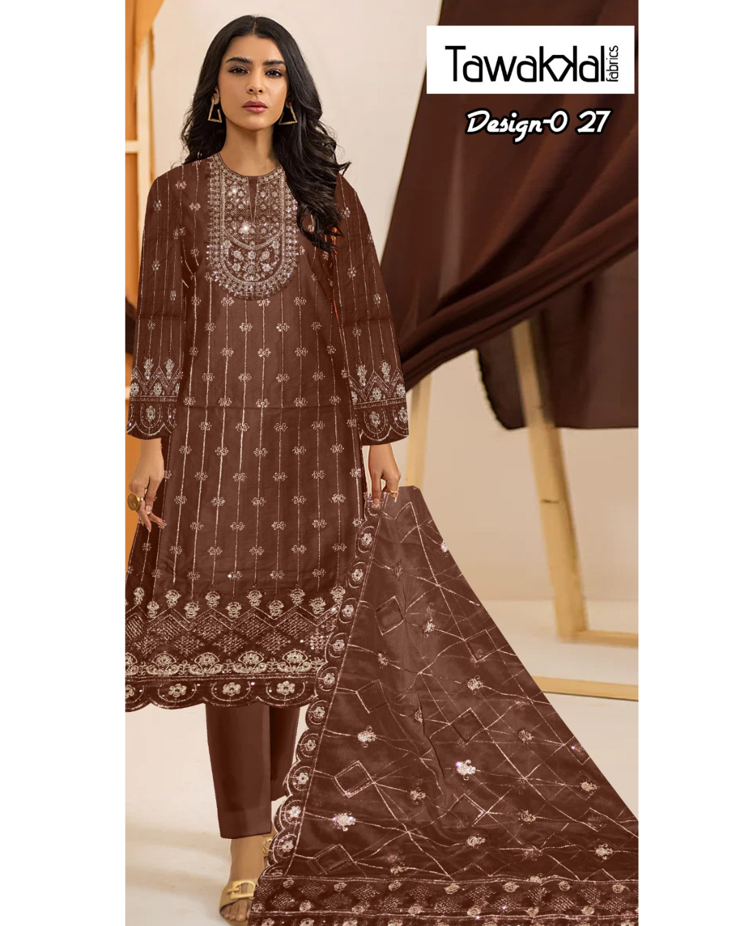 3-Pc Cotton with Chiffon Dupatta KZ-1009
