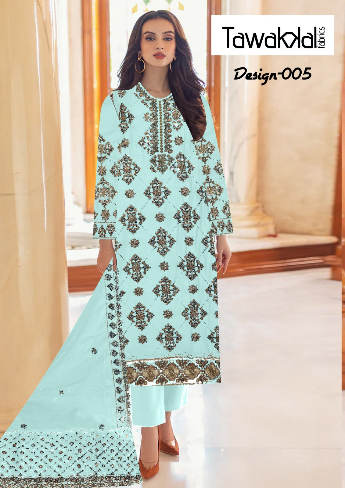 3-PC CottonSuit With Chiffon Dupatta KZ-1011